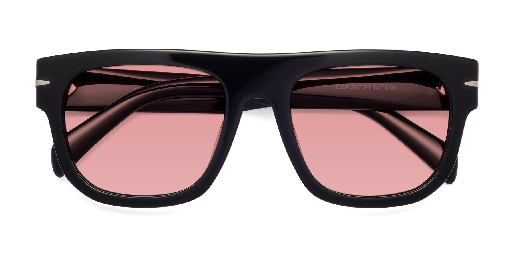 Folded Front of Campbell in Black with Medium Garnet Tinted Lenses