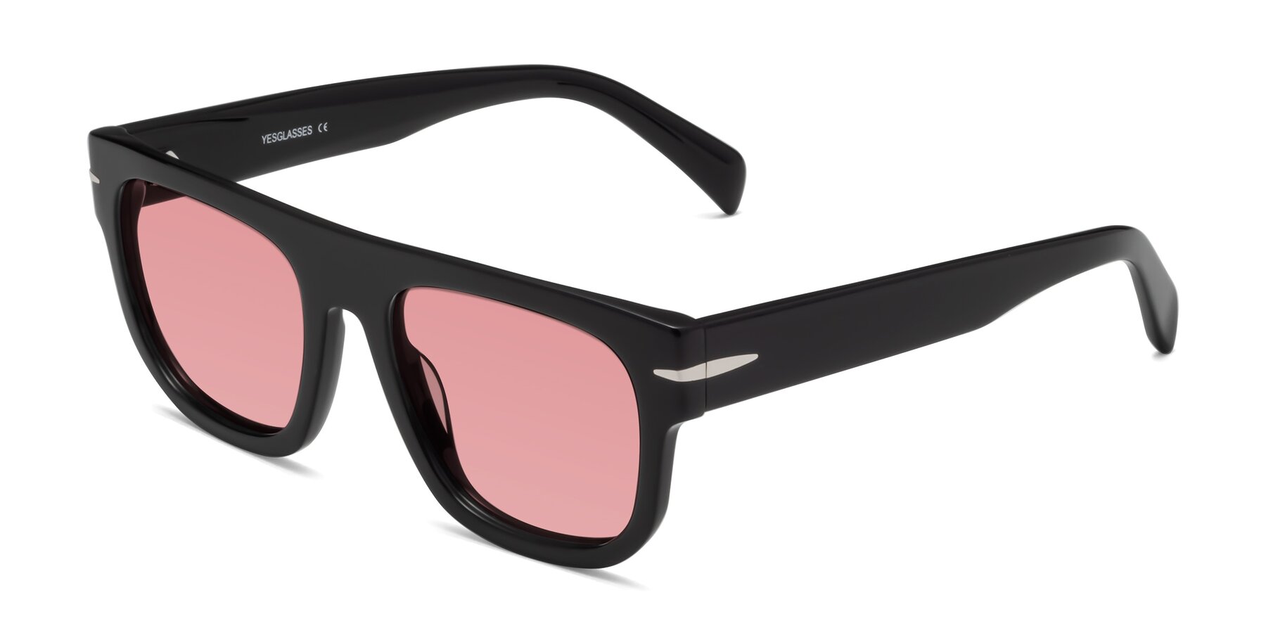 Angle of Campbell in Black with Medium Garnet Tinted Lenses