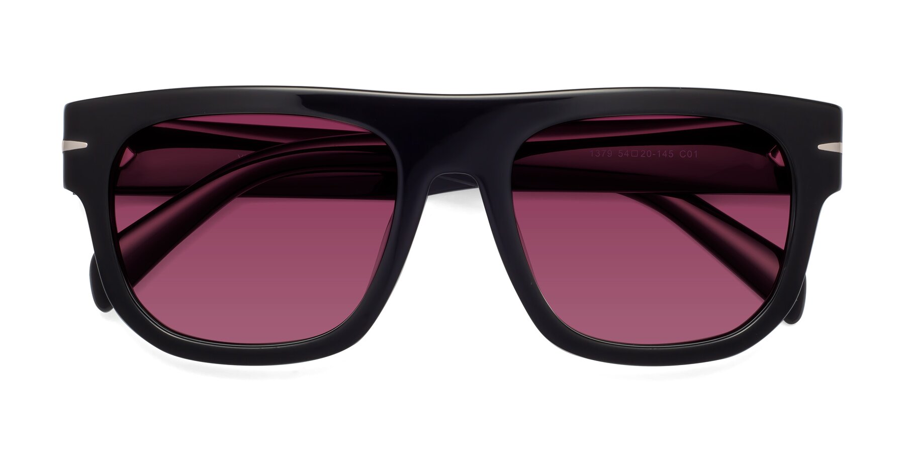 Folded Front of Campbell in Black with Wine Tinted Lenses