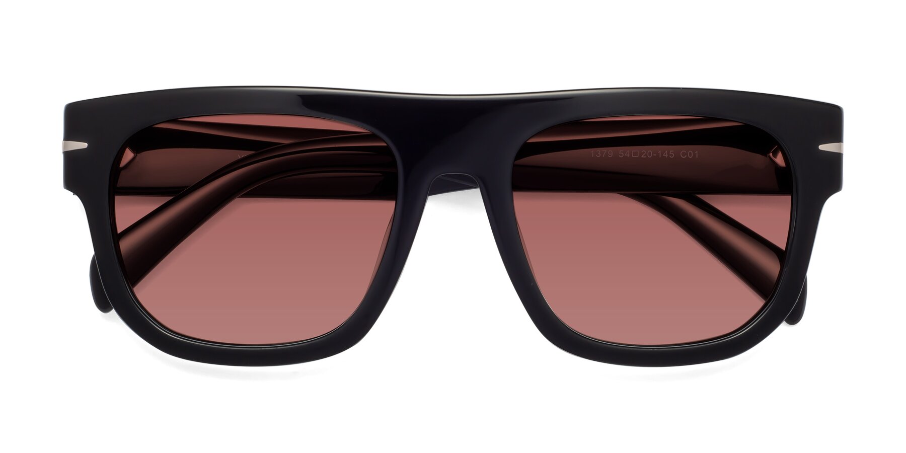 Folded Front of Campbell in Black with Garnet Tinted Lenses