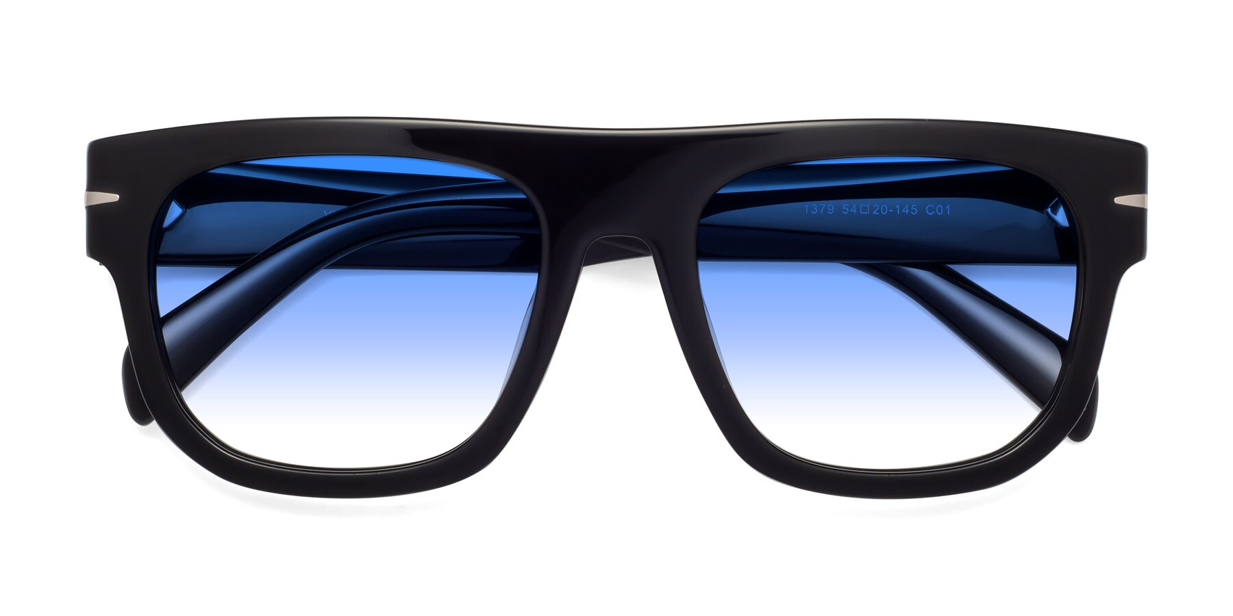 Folded Front of Campbell in Black with Blue Gradient Lenses