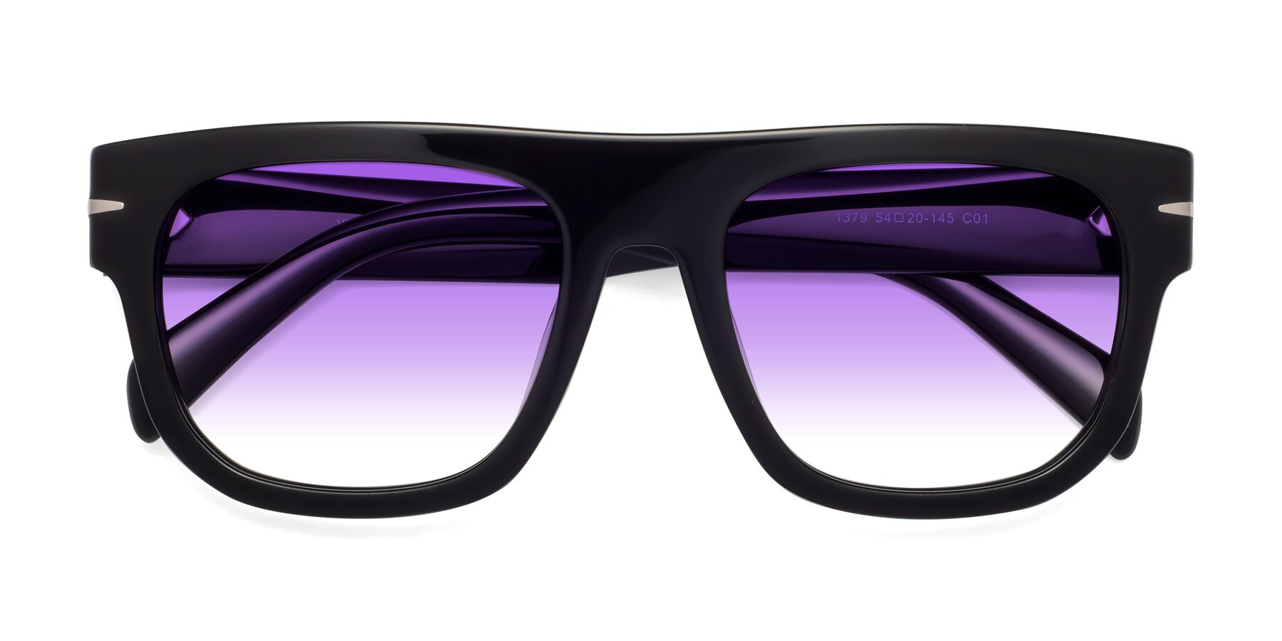 Folded Front of Campbell in Black with Purple Gradient Lenses