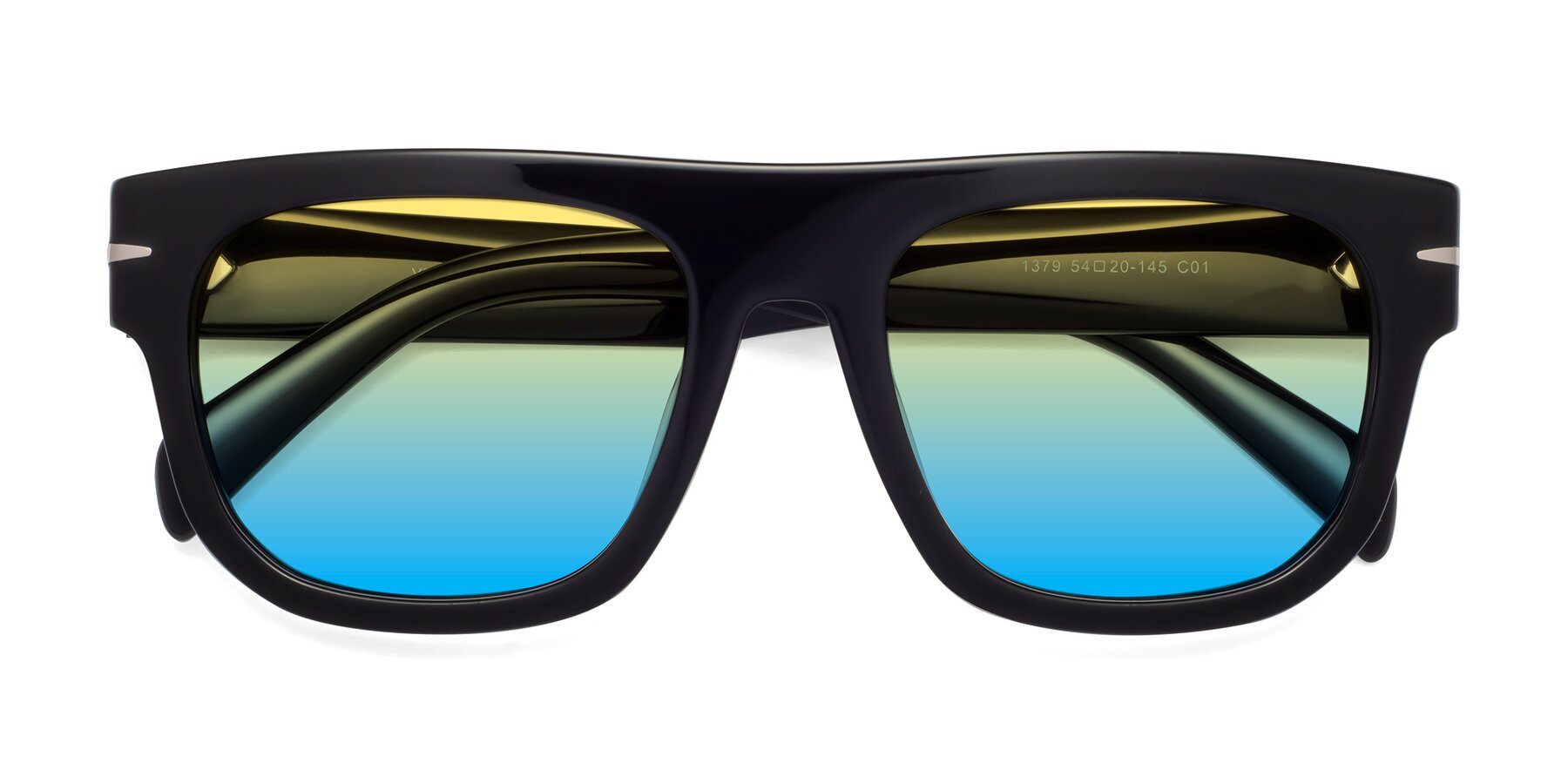 Folded Front of Campbell in Black with Yellow / Blue Gradient Lenses