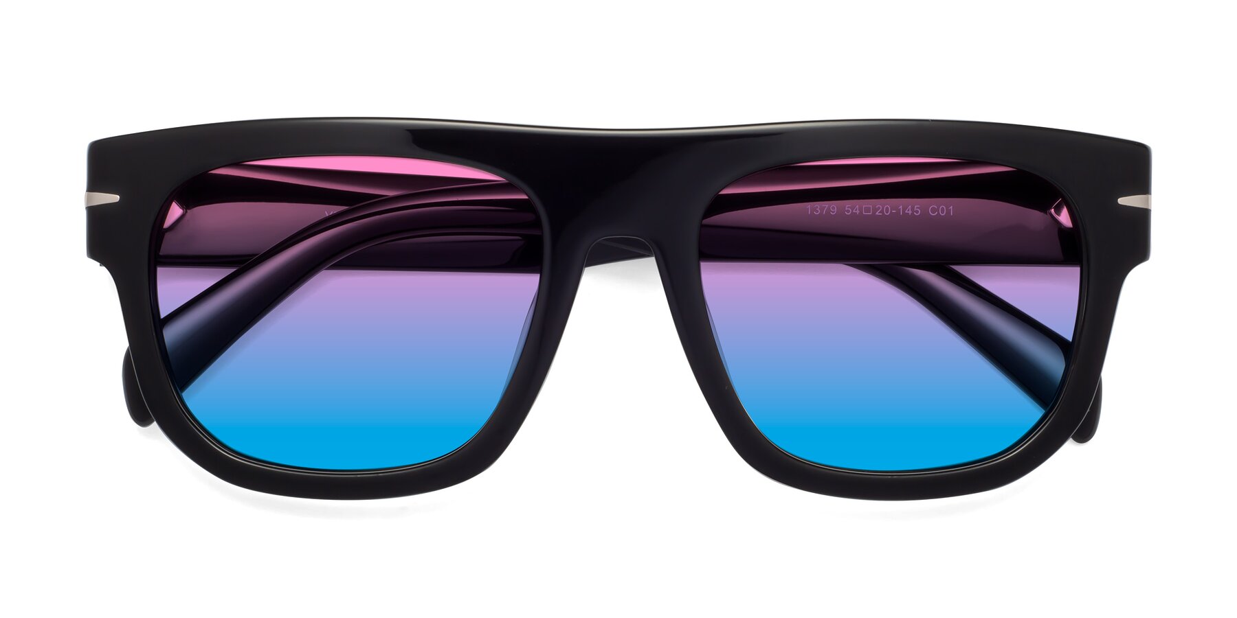 Folded Front of Campbell in Black with Pink / Blue Gradient Lenses