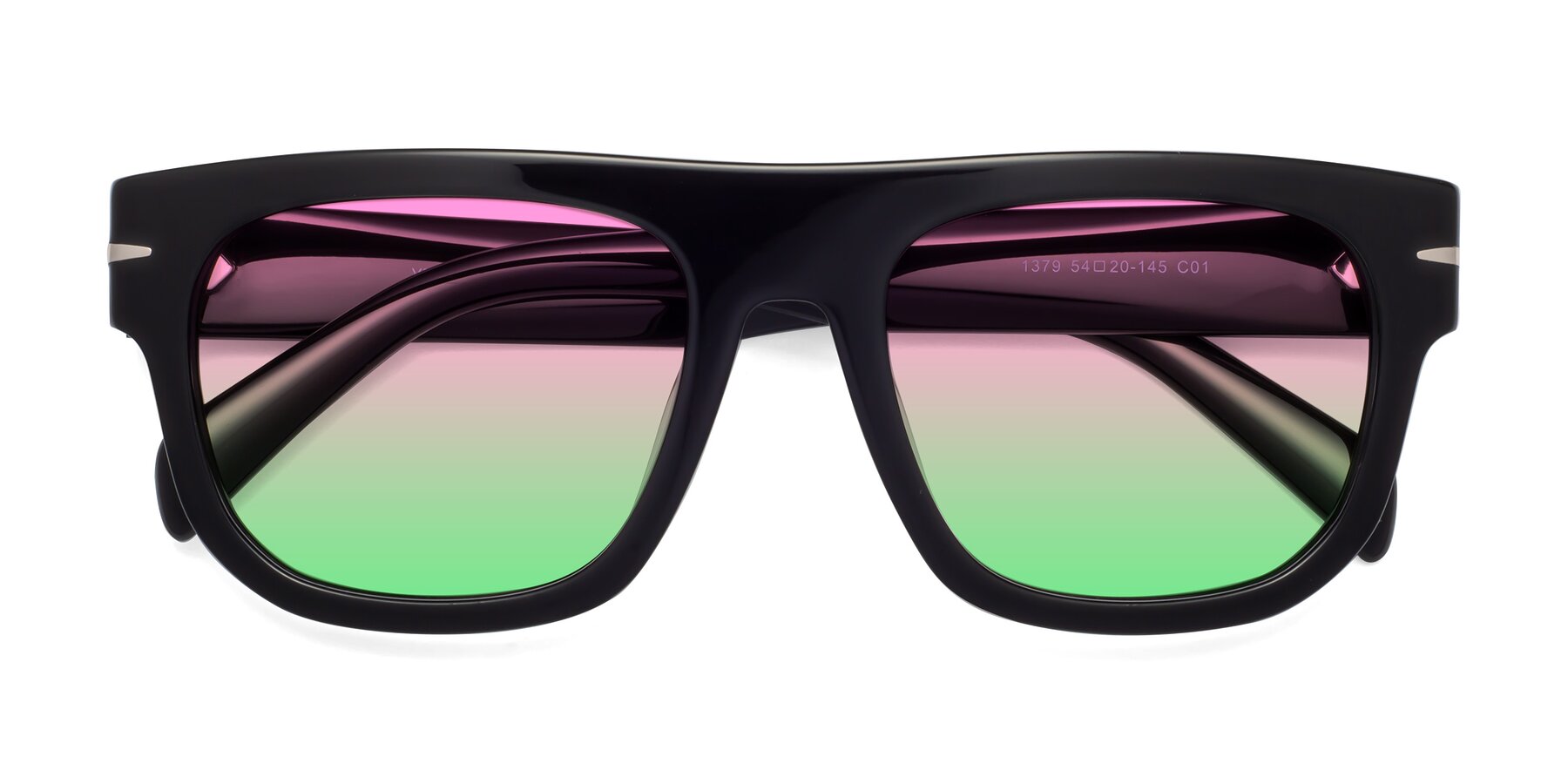 Folded Front of Campbell in Black with Pink / Green Gradient Lenses