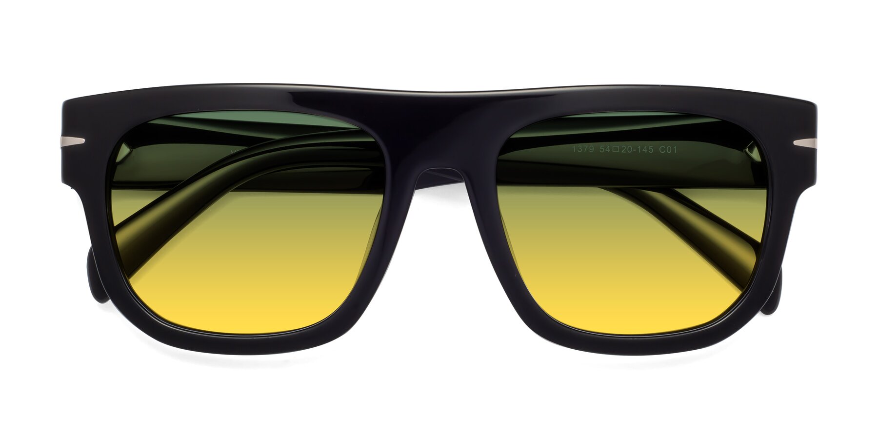 Folded Front of Campbell in Black with Green / Yellow Gradient Lenses