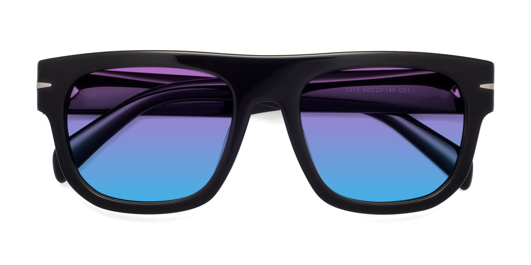 Folded Front of Campbell in Black with Purple / Blue Gradient Lenses