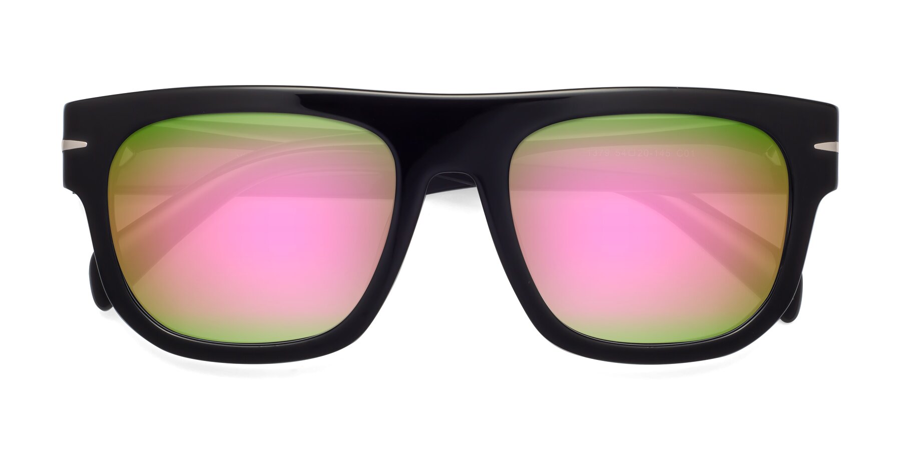 Folded Front of Campbell in Black with Pink Mirrored Lenses
