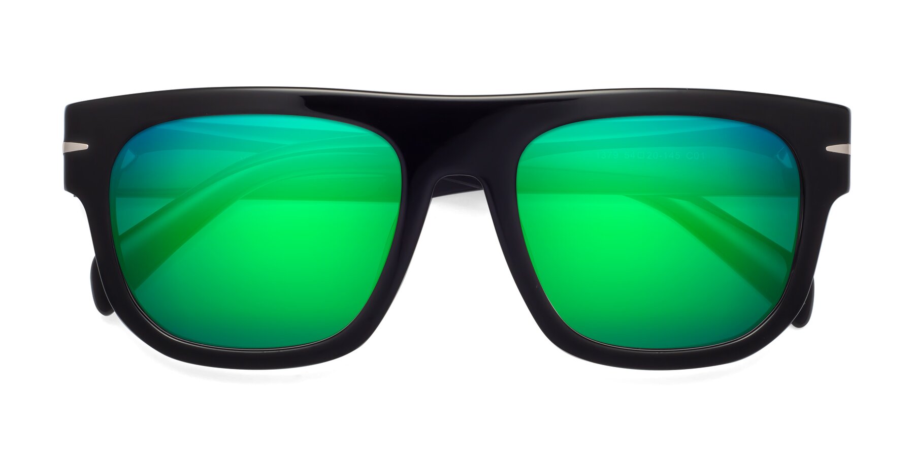 Folded Front of Campbell in Black with Green Mirrored Lenses