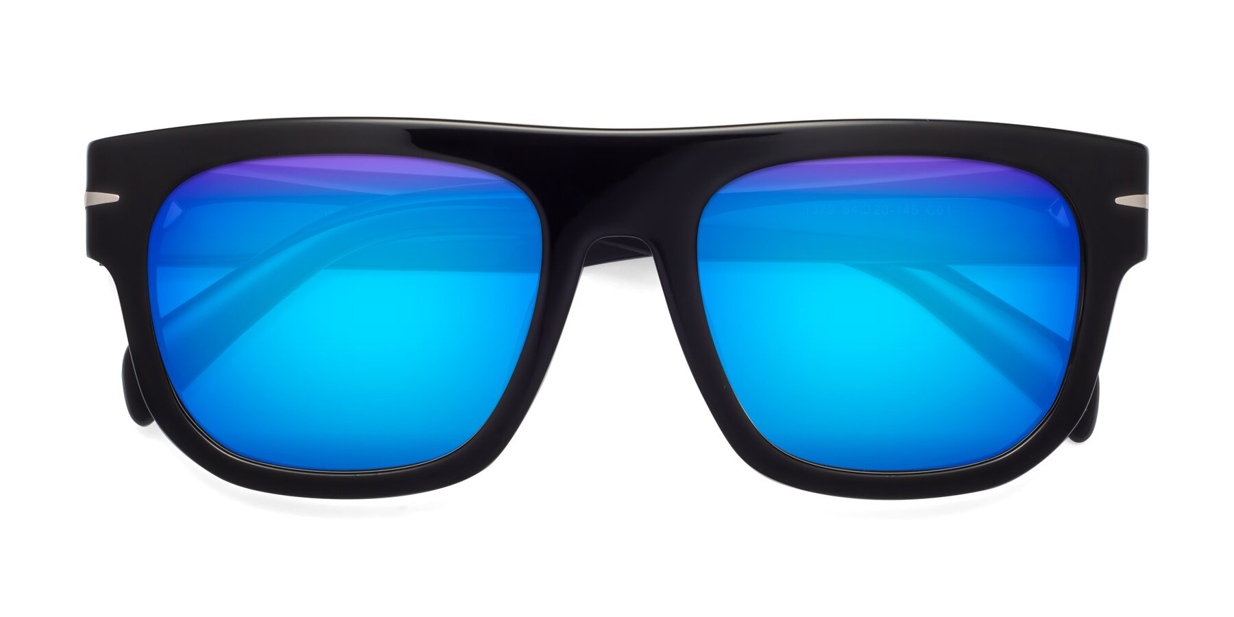 Folded Front of Campbell in Black with Blue Mirrored Lenses