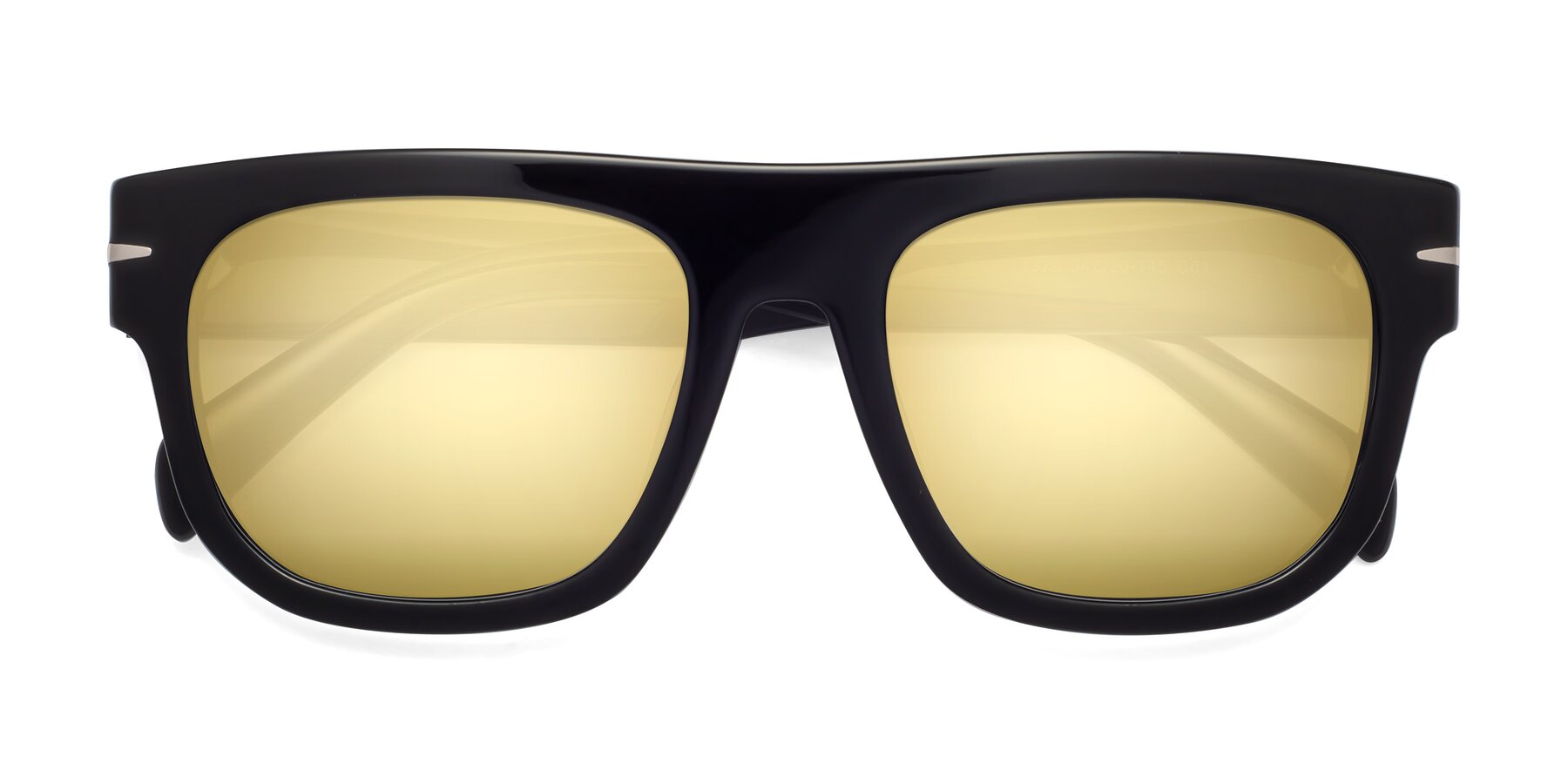 Folded Front of Campbell in Black with Gold Mirrored Lenses