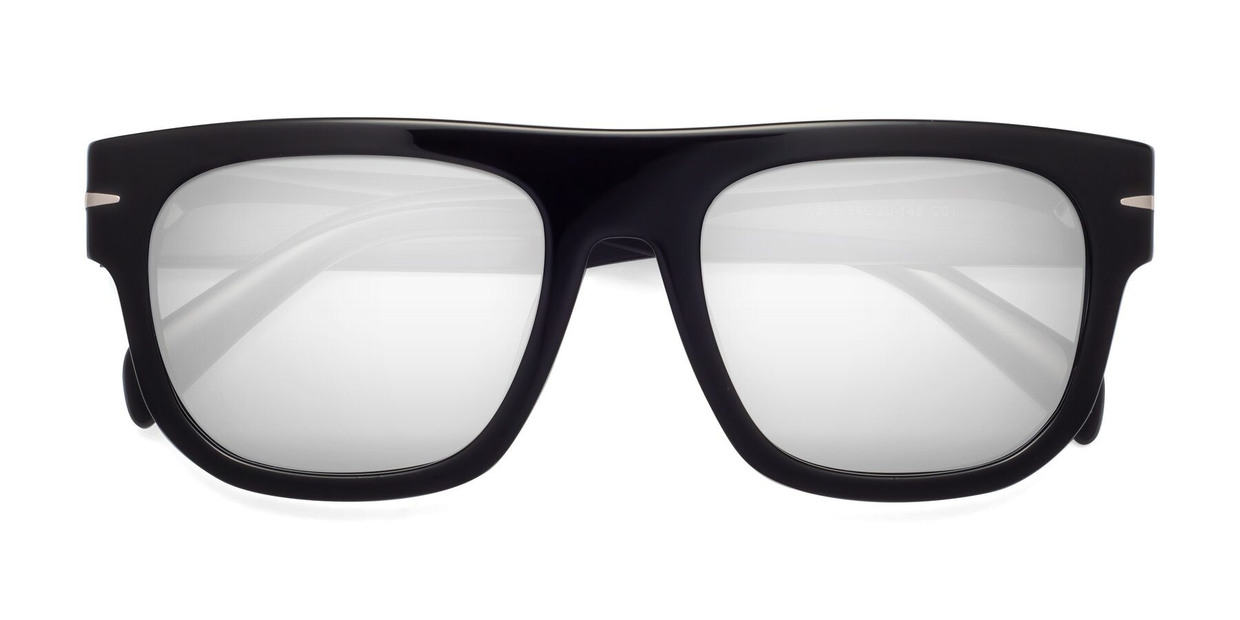 Folded Front of Campbell in Black with Silver Mirrored Lenses