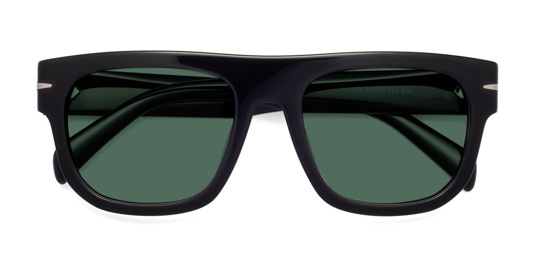 Folded Front of Campbell in Black with Green Polarized Lenses