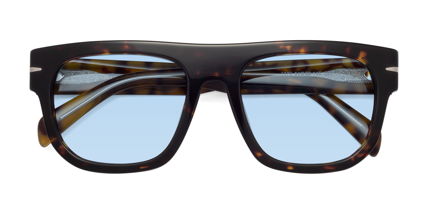 Folded Front of Campbell in Tortoise with Light Blue Tinted Lenses
