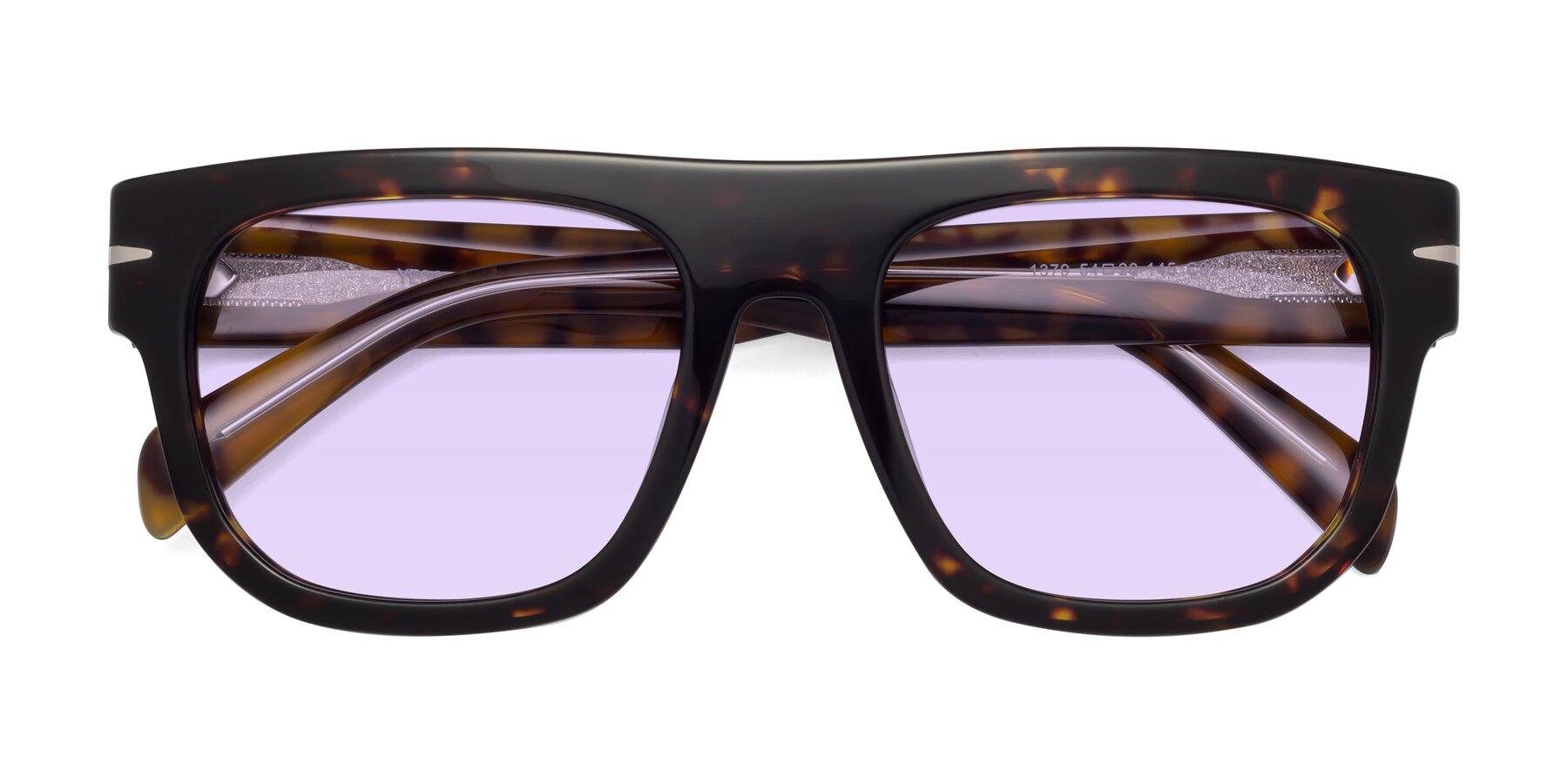 Folded Front of Campbell in Tortoise with Light Purple Tinted Lenses