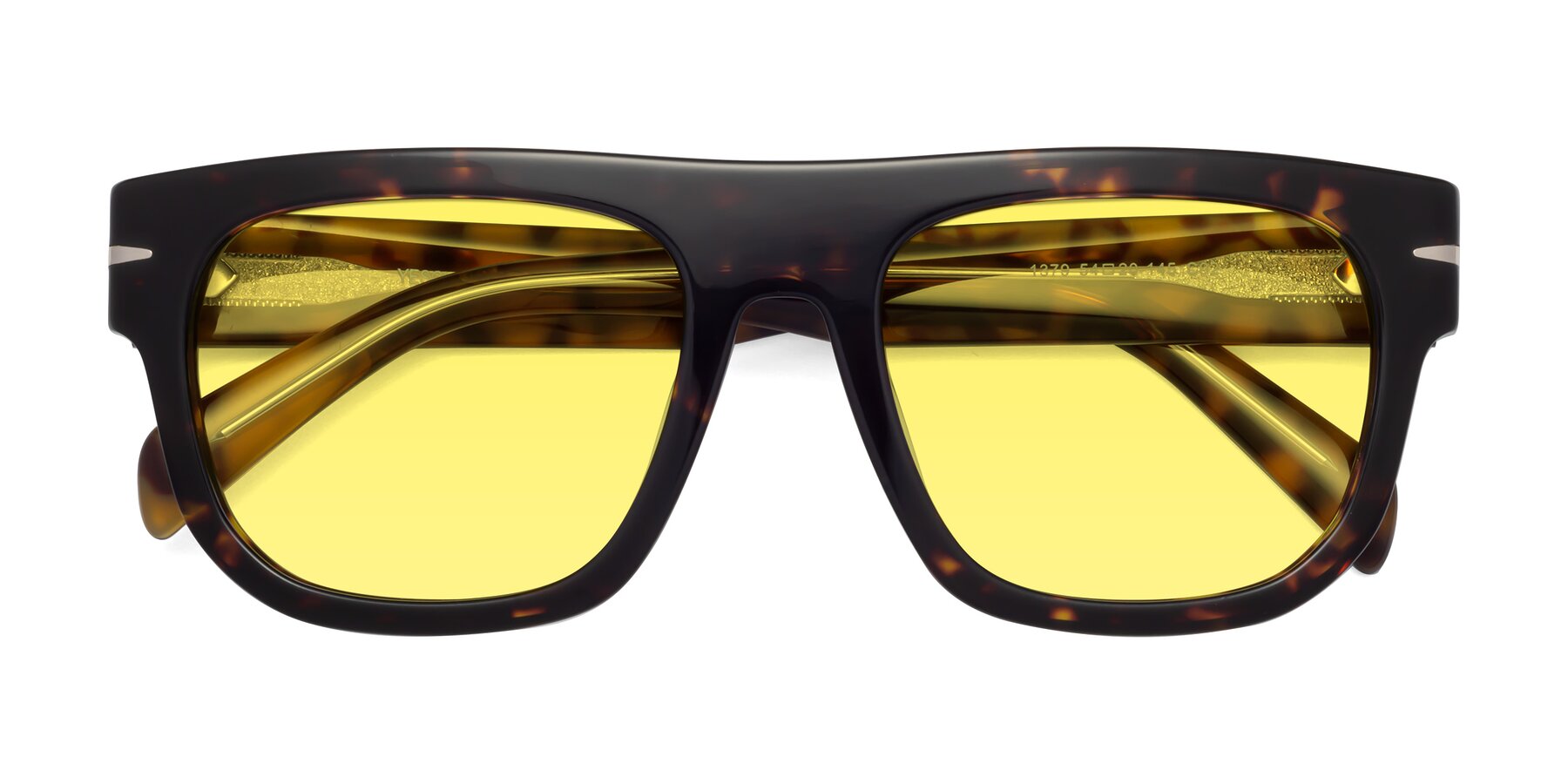 Folded Front of Campbell in Tortoise with Medium Yellow Tinted Lenses