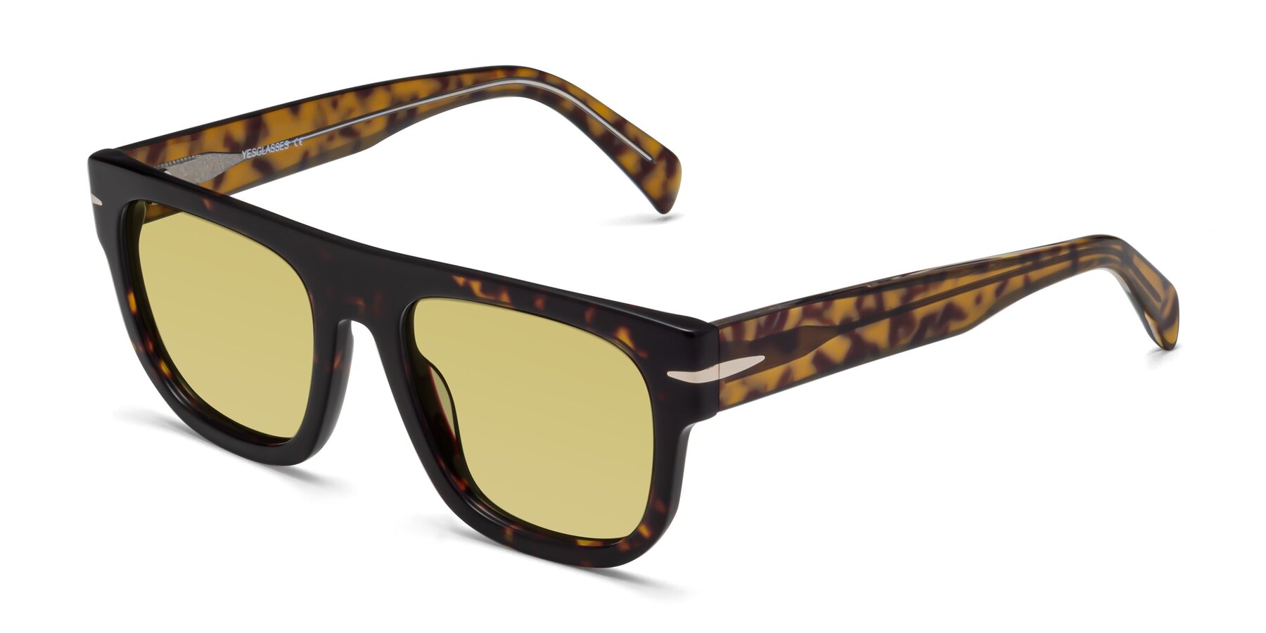 Angle of Campbell in Tortoise with Medium Champagne Tinted Lenses