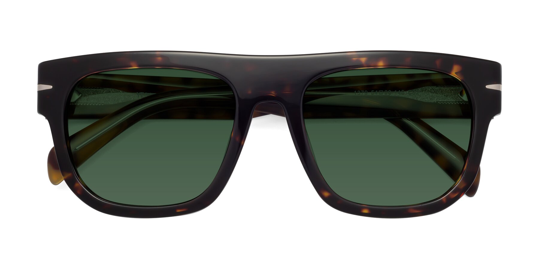 Folded Front of Campbell in Tortoise with Green Tinted Lenses