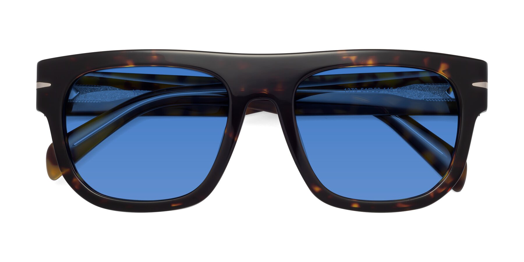 Folded Front of Campbell in Tortoise with Blue Tinted Lenses