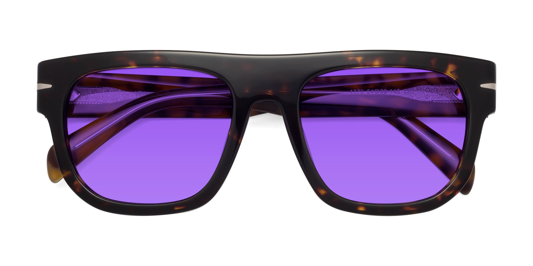 Folded Front of Campbell in Tortoise with Purple Tinted Lenses