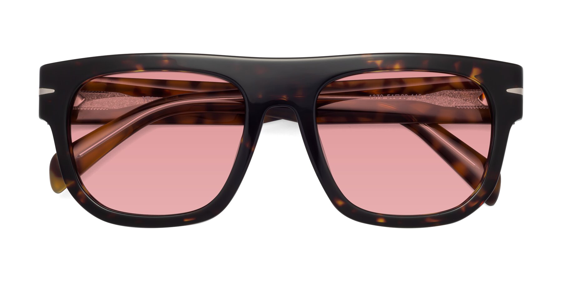 Folded Front of Campbell in Tortoise with Medium Garnet Tinted Lenses