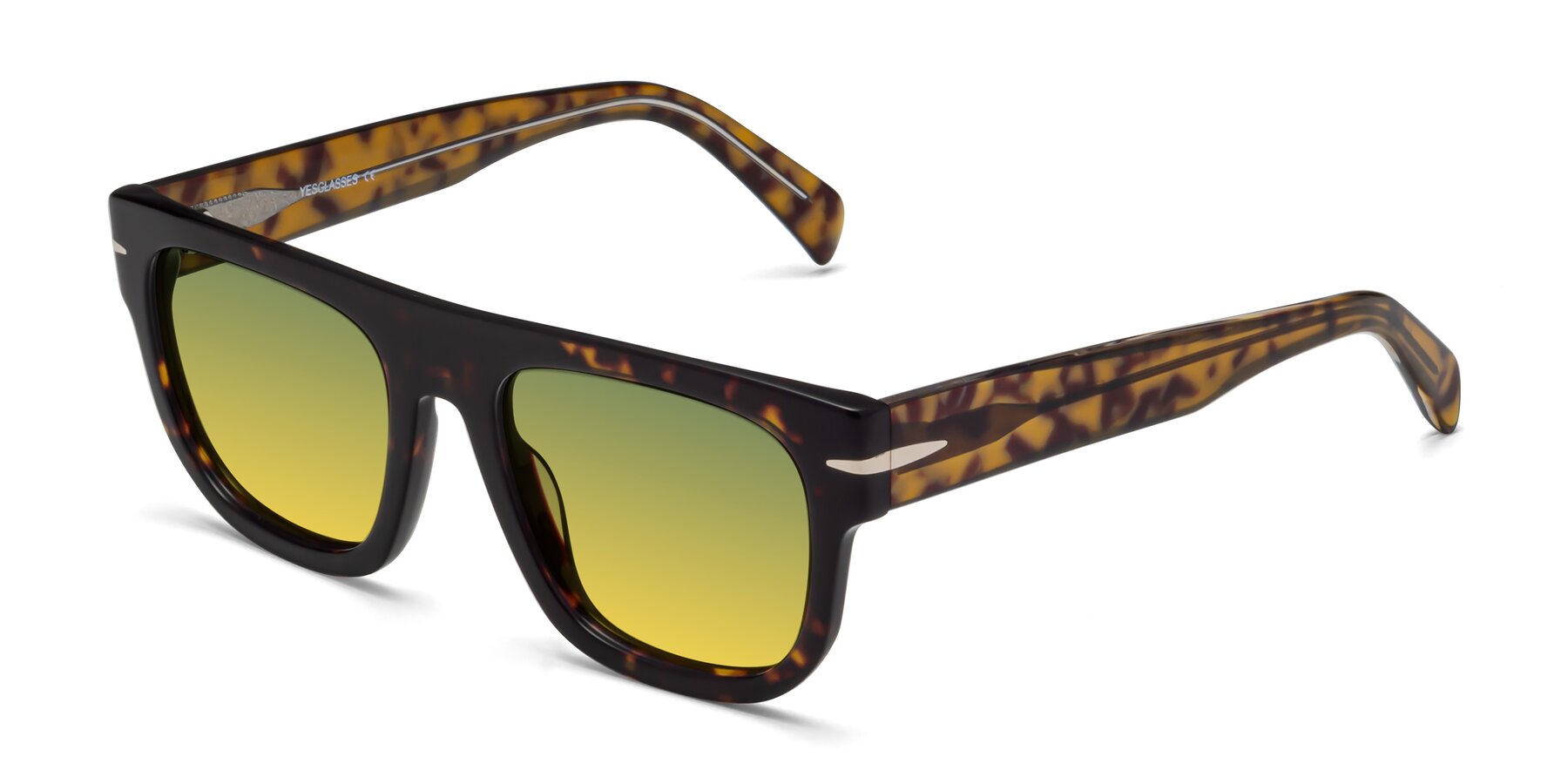 Angle of Campbell in Tortoise with Green / Yellow Gradient Lenses