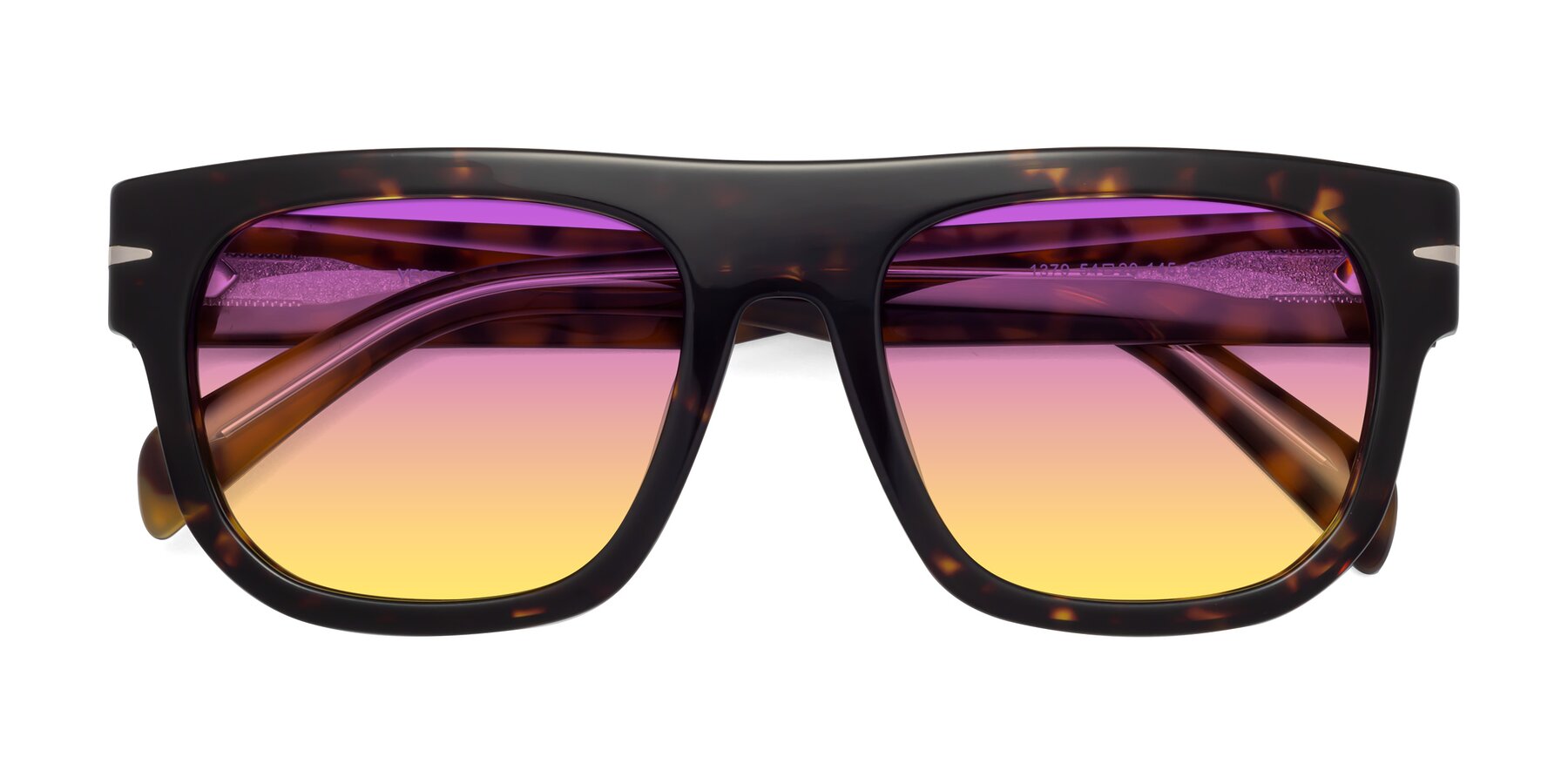 Folded Front of Campbell in Tortoise with Purple / Yellow Gradient Lenses