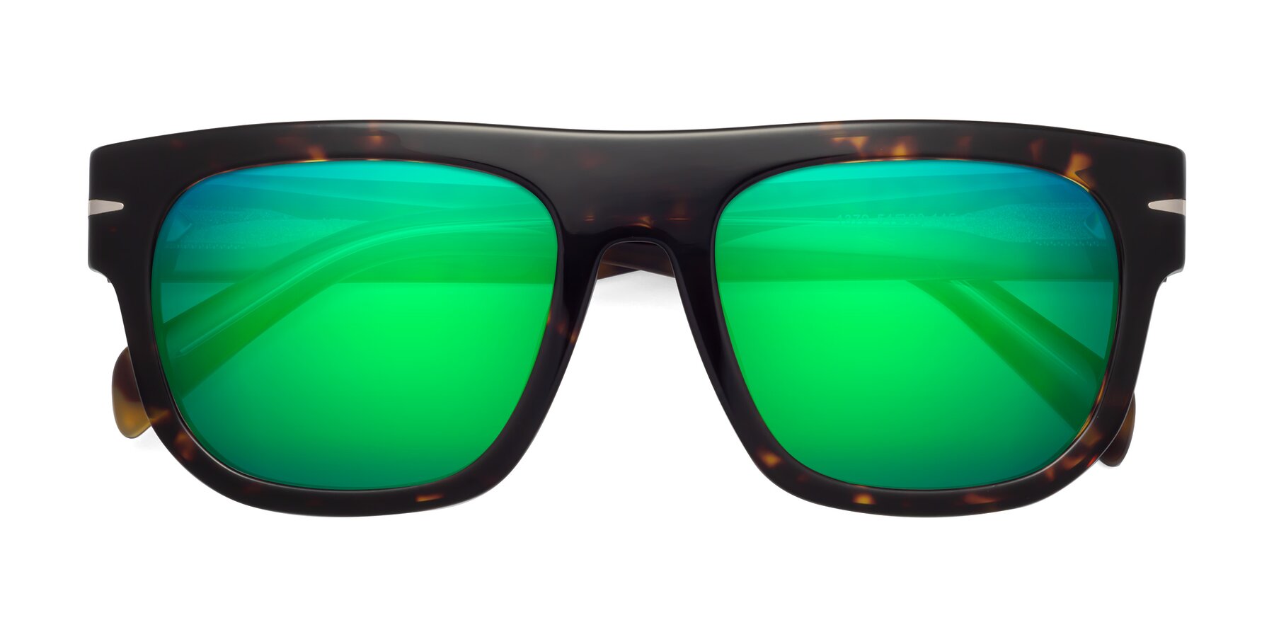 Folded Front of Campbell in Tortoise with Green Mirrored Lenses