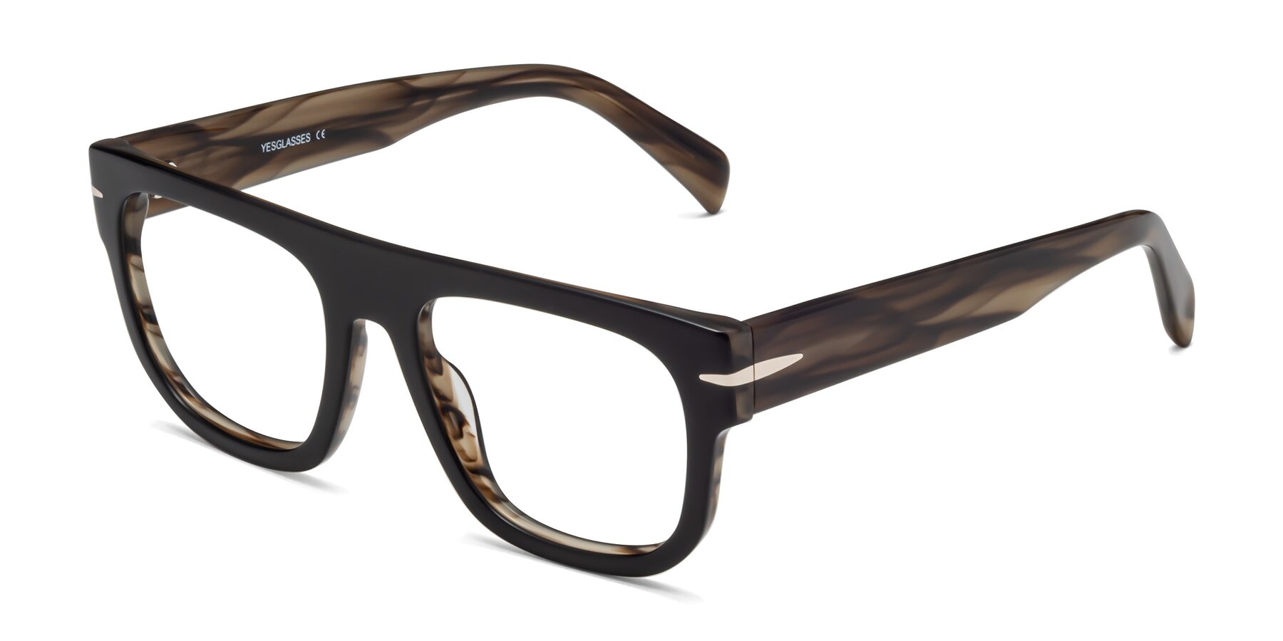 Angle of Campbell in Black-Stripe Brown with Clear Eyeglass Lenses