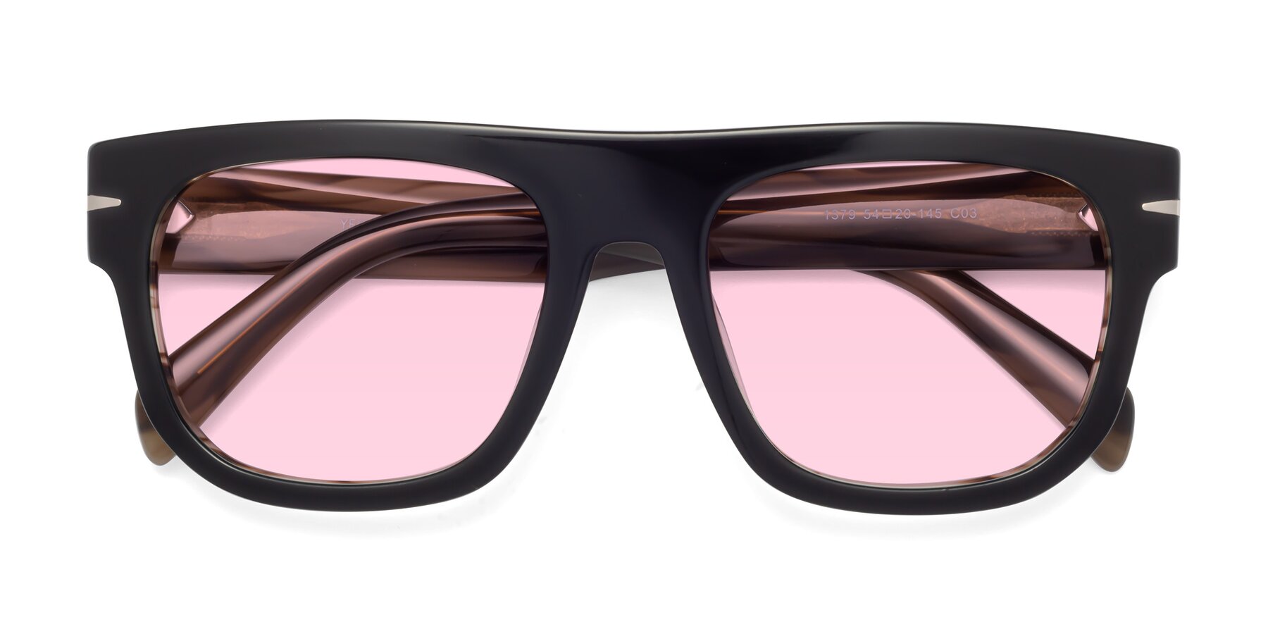 Folded Front of Campbell in Black-Stripe Brown with Light Pink Tinted Lenses