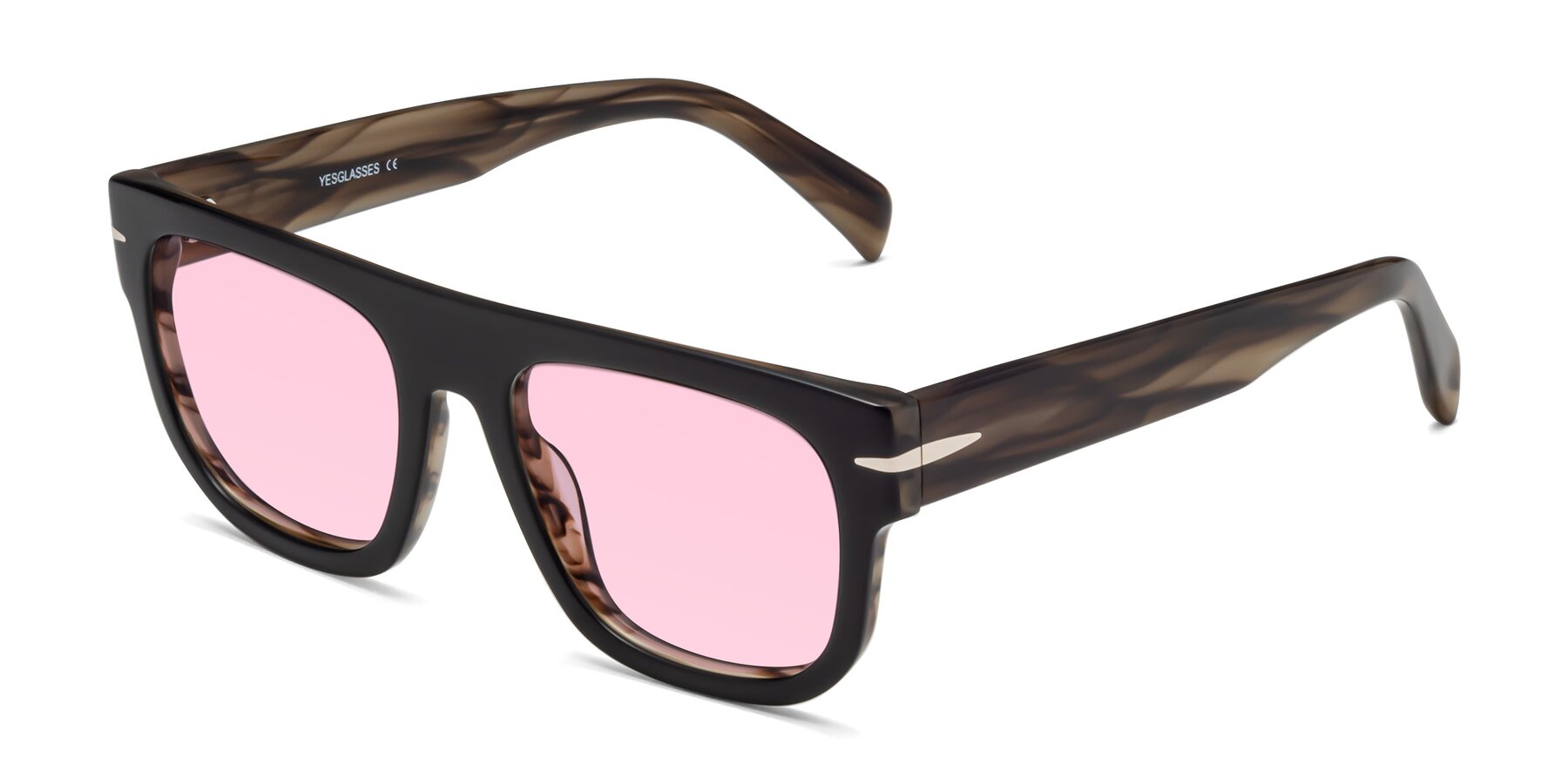 Angle of Campbell in Black-Stripe Brown with Light Pink Tinted Lenses