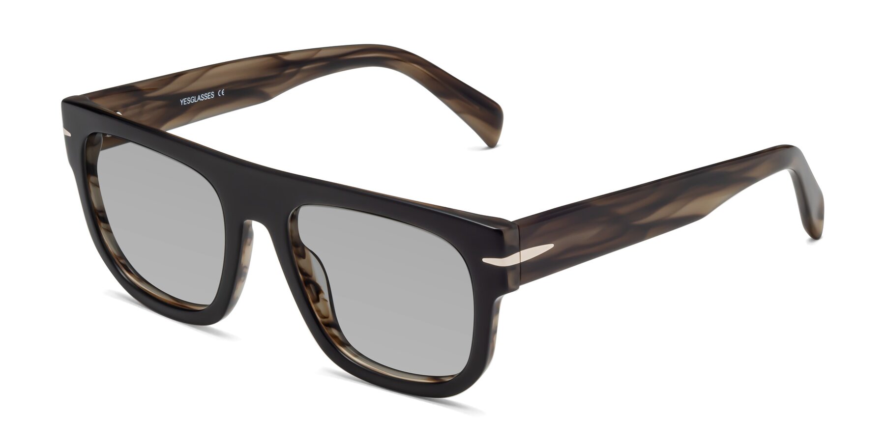 Angle of Campbell in Black-Stripe Brown with Light Gray Tinted Lenses