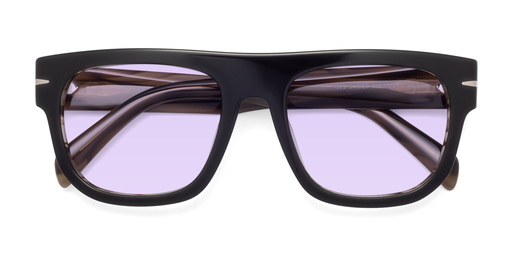 Folded Front of Campbell in Black-Stripe Brown with Light Purple Tinted Lenses