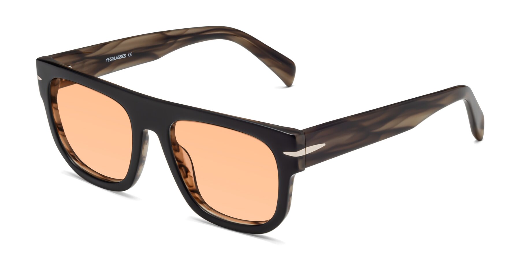 Angle of Campbell in Black-Stripe Brown with Light Orange Tinted Lenses