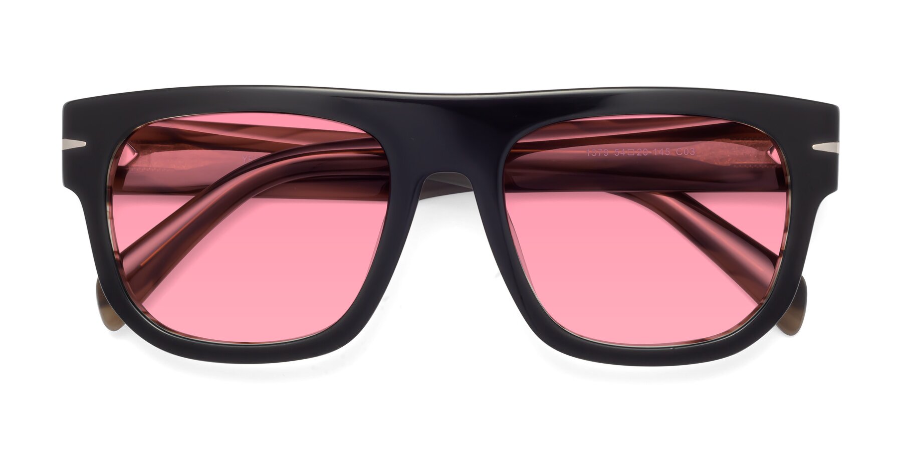 Folded Front of Campbell in Black-Stripe Brown with Pink Tinted Lenses
