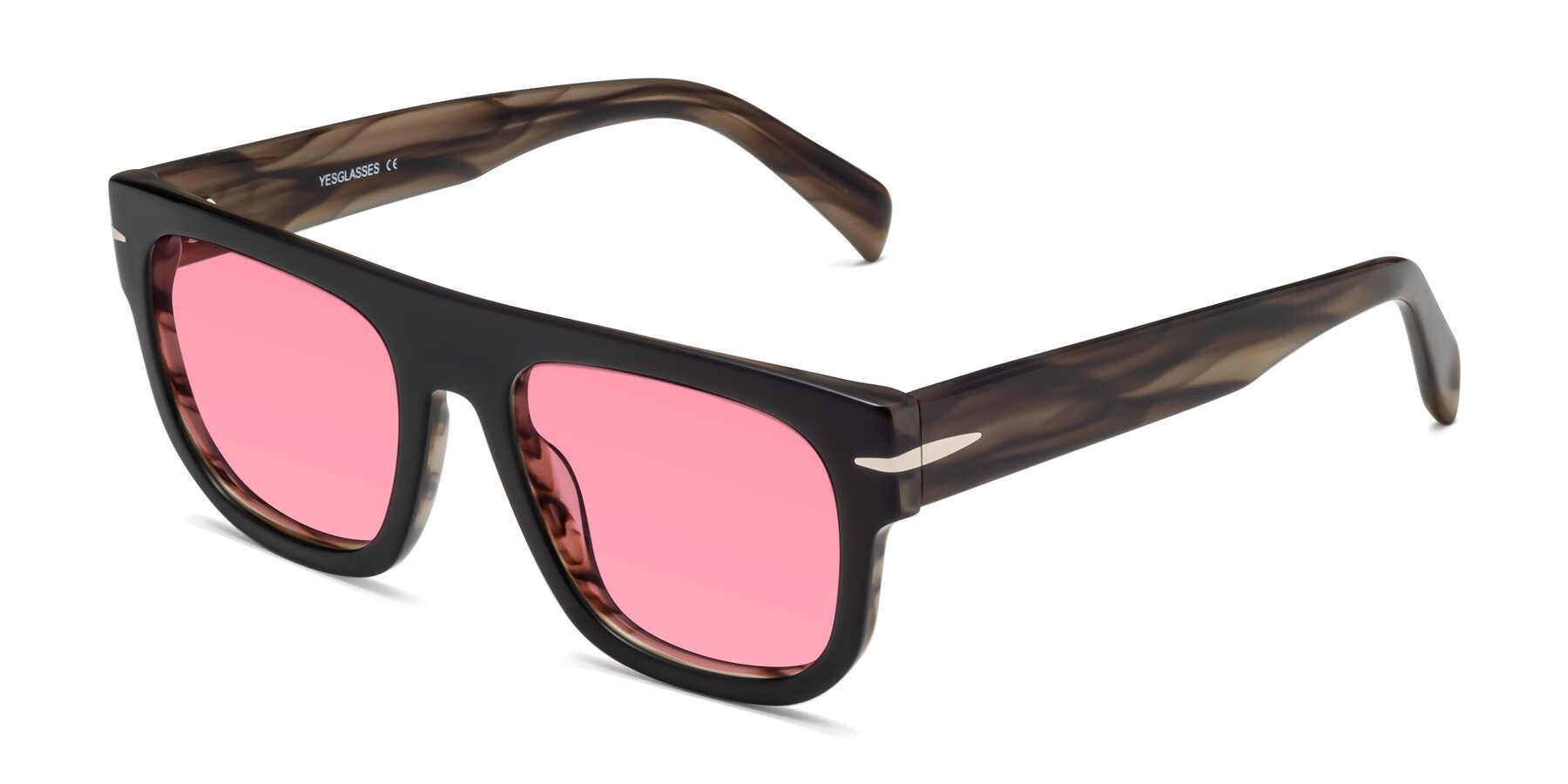Angle of Campbell in Black-Stripe Brown with Pink Tinted Lenses