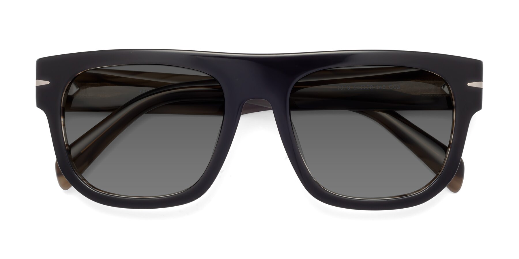 Folded Front of Campbell in Black-Stripe Brown with Medium Gray Tinted Lenses