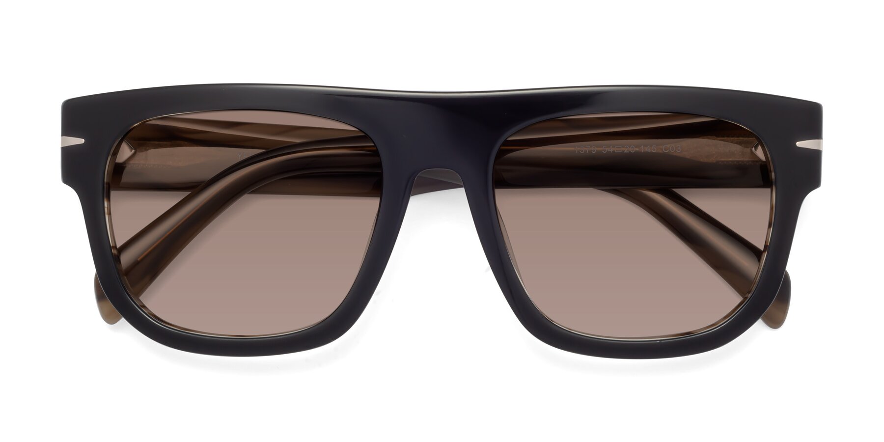 Folded Front of Campbell in Black-Stripe Brown with Medium Brown Tinted Lenses