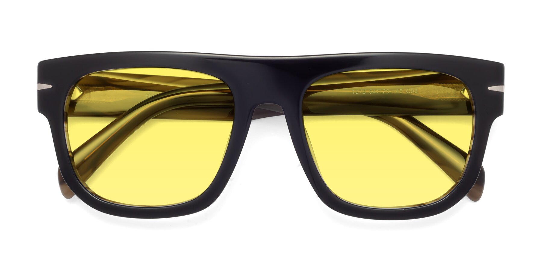Folded Front of Campbell in Black-Stripe Brown with Medium Yellow Tinted Lenses