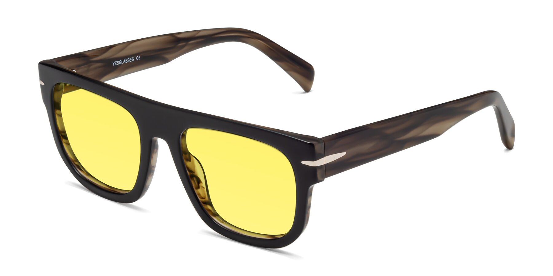 Angle of Campbell in Black-Stripe Brown with Medium Yellow Tinted Lenses