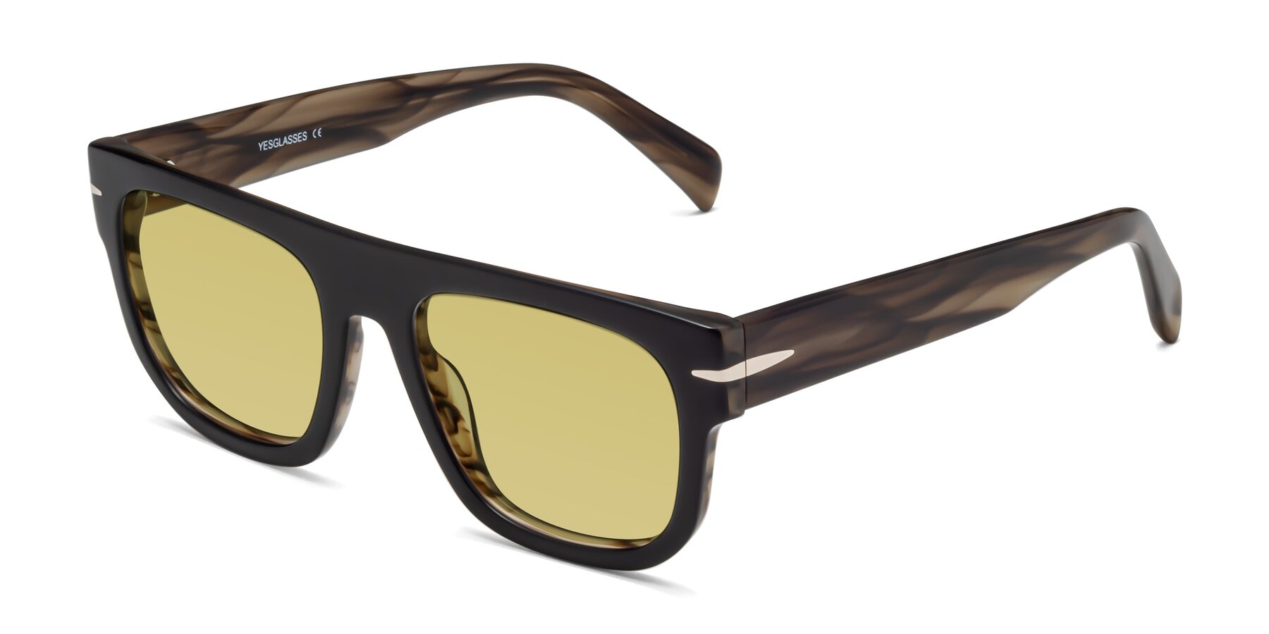 Angle of Campbell in Black-Stripe Brown with Medium Champagne Tinted Lenses