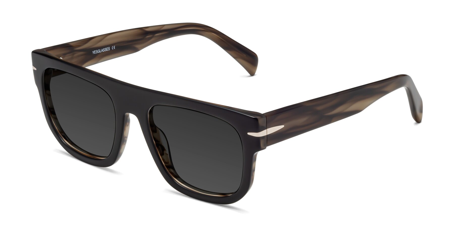 Angle of Campbell in Black-Stripe Brown with Gray Tinted Lenses