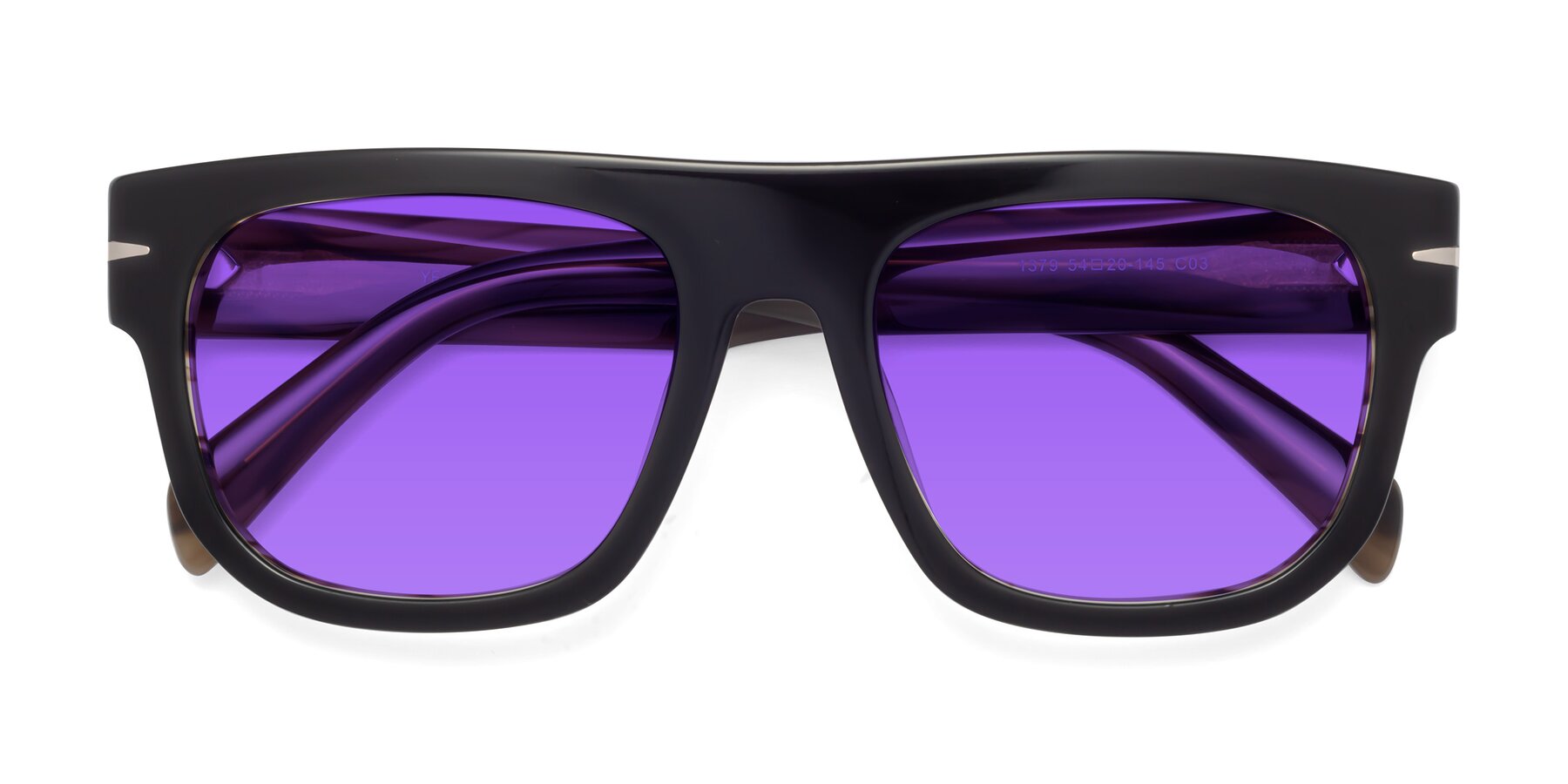 Folded Front of Campbell in Black-Stripe Brown with Purple Tinted Lenses