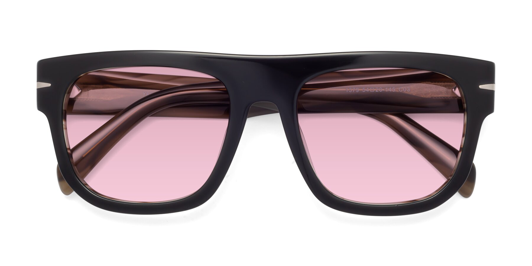 Folded Front of Campbell in Black-Stripe Brown with Light Wine Tinted Lenses