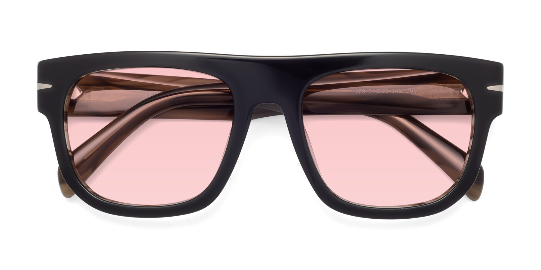 Folded Front of Campbell in Black-Stripe Brown with Light Garnet Tinted Lenses