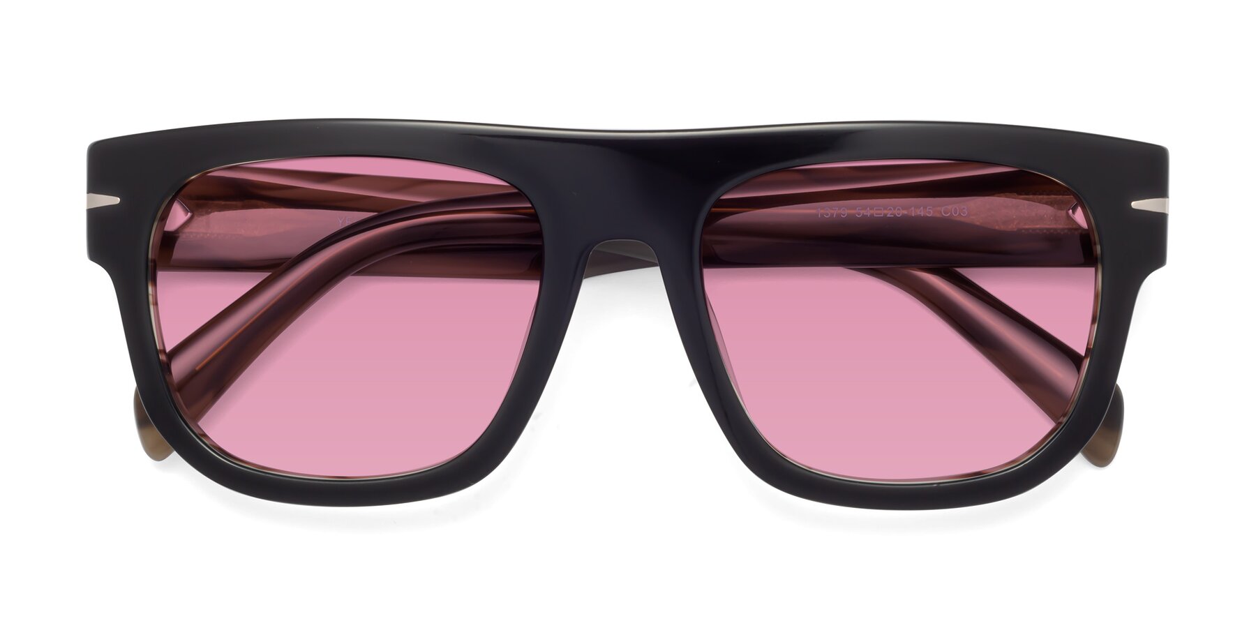 Folded Front of Campbell in Black-Stripe Brown with Medium Wine Tinted Lenses