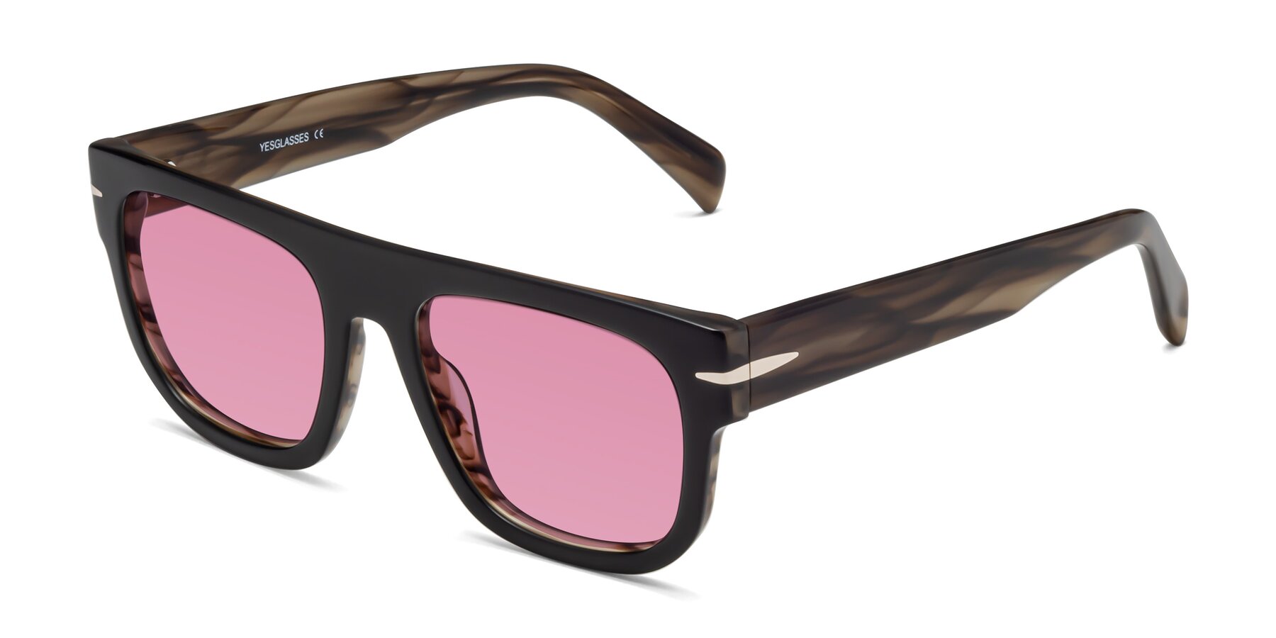 Angle of Campbell in Black-Stripe Brown with Medium Wine Tinted Lenses