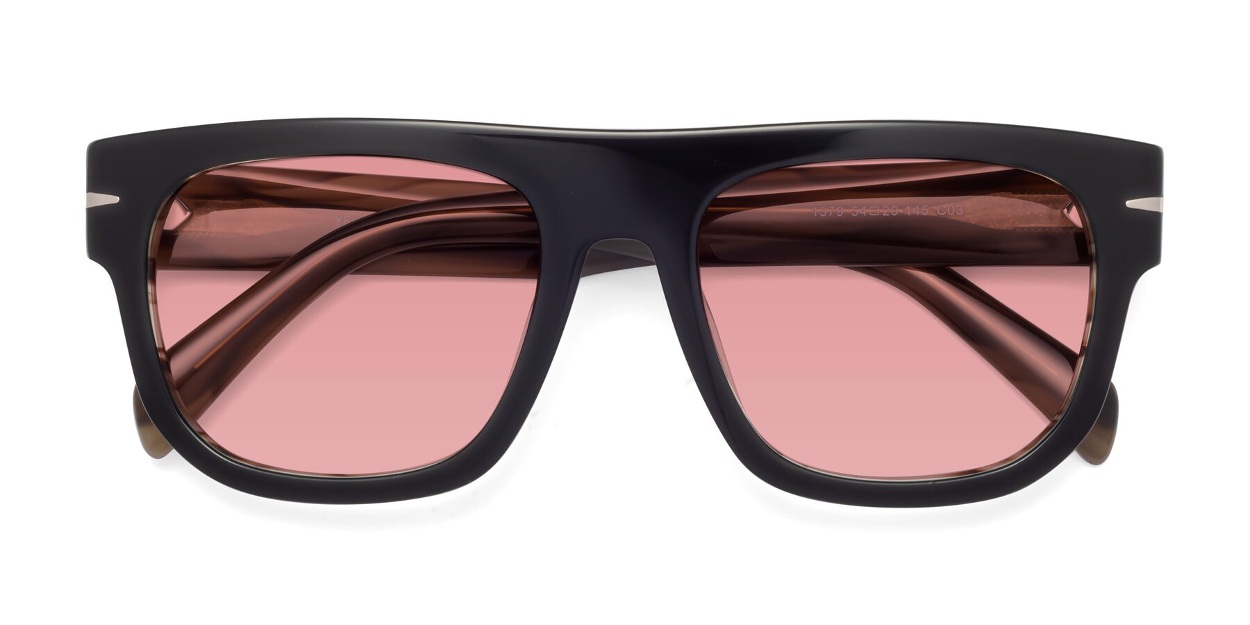 Folded Front of Campbell in Black-Stripe Brown with Medium Garnet Tinted Lenses