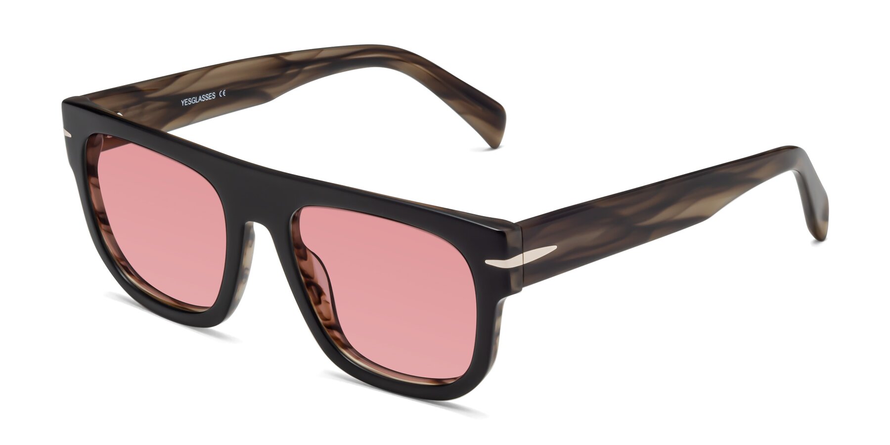 Angle of Campbell in Black-Stripe Brown with Medium Garnet Tinted Lenses