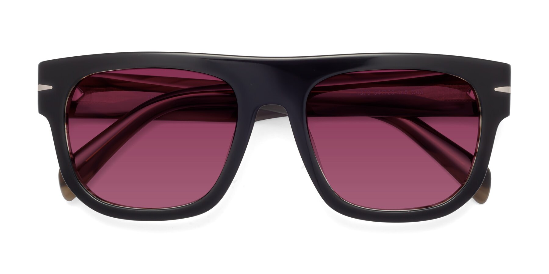 Folded Front of Campbell in Black-Stripe Brown with Wine Tinted Lenses